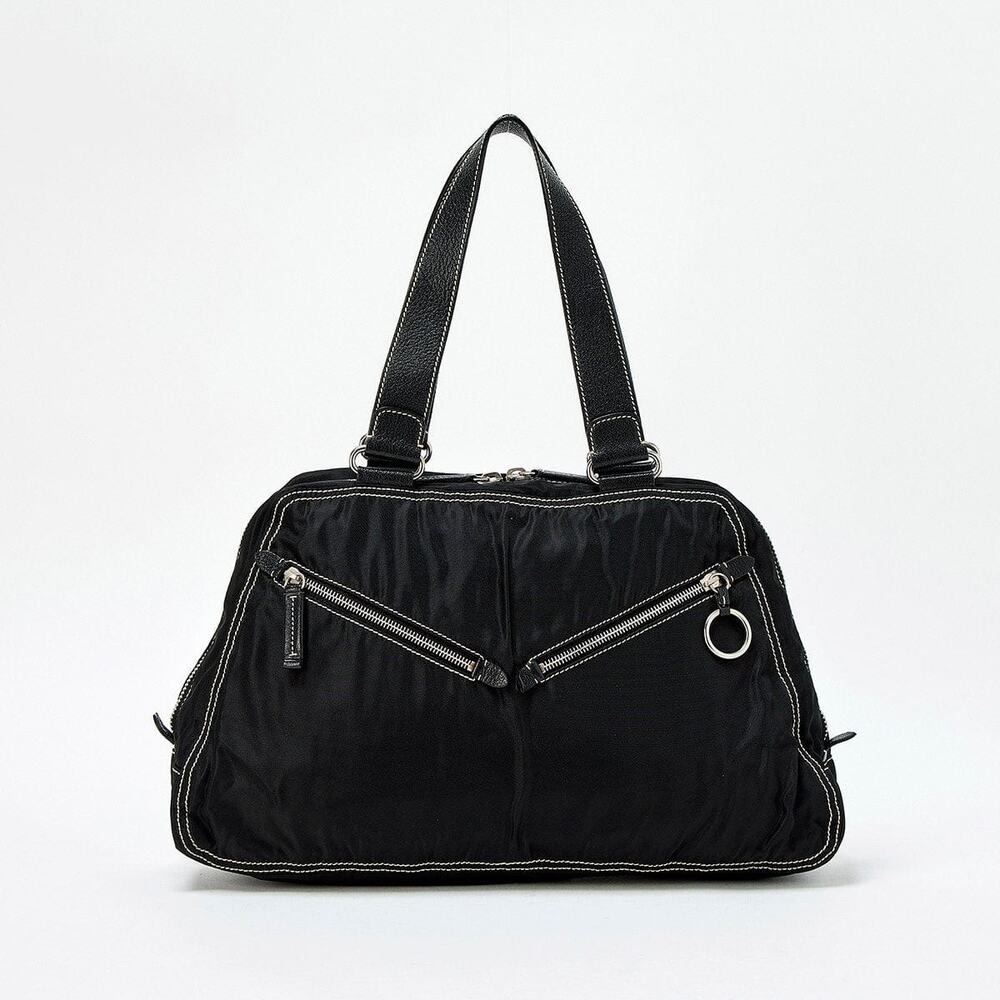 Prada Tessuto Triangle Handbag Black Silver